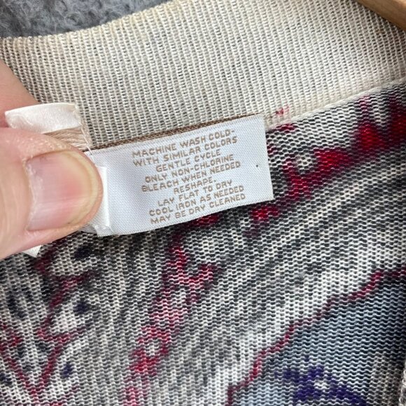 Chicos Sweater Womens 2 US Large Red Multi Batik Floral Open Cardigan Stretch - Picture 6 of 9